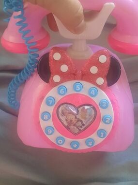 Pink Minnie Mouse Kids Toy Phone with Glitter Bow